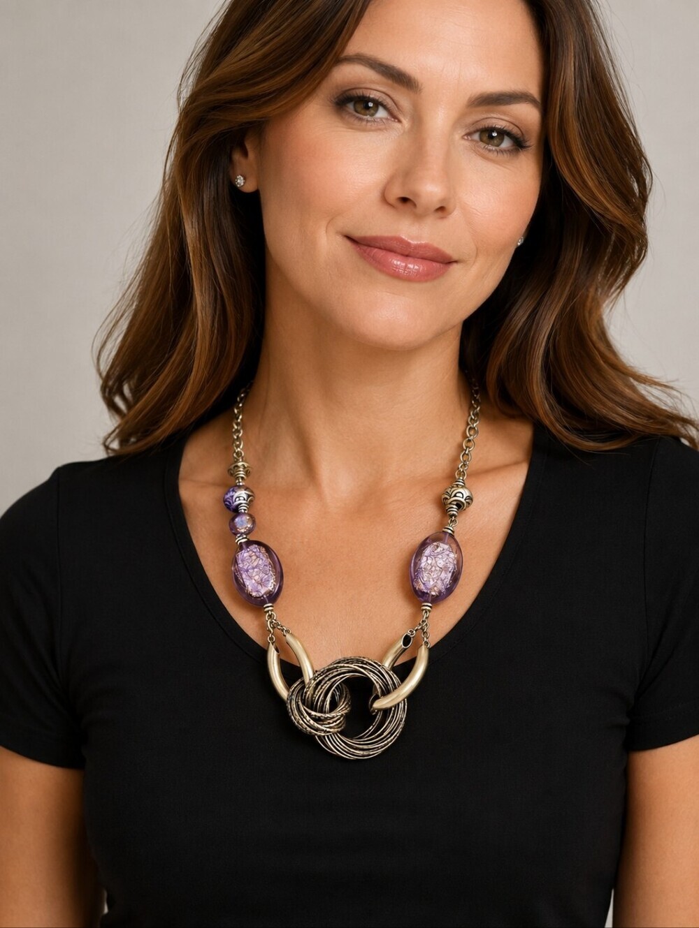 PREMIER DESIGNS Chunky Purple Foil Bead Skye Festival Chain Necklace